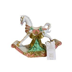 34th & Pine Rocking Horse Christmas Decor Figurine Pink White Gold Holiday